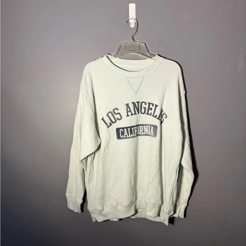 Aerie Los Angeles Mint Green Waffle Thermal Sweatshirt Womens Size Small - Picture 1 of 3